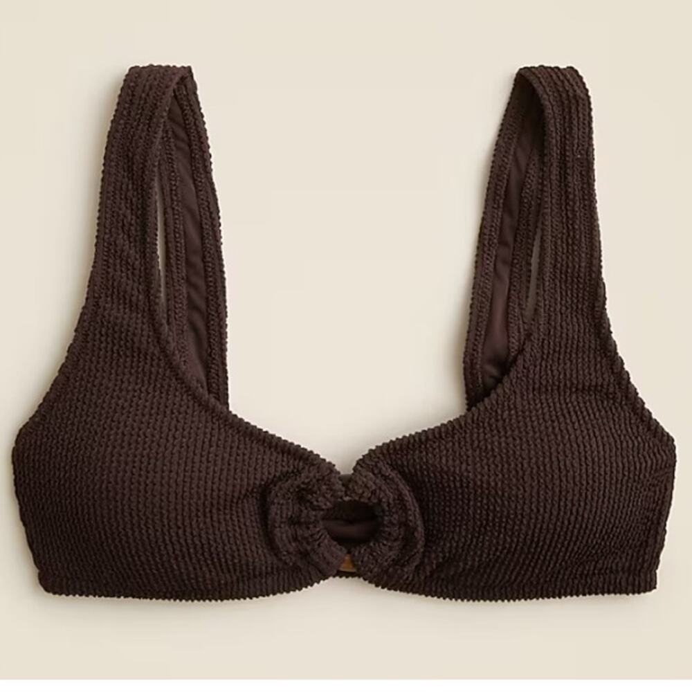 J.Crew Claudia O-ring Scrunchie Bikini Top SZ L Inky Espresso Textured Pullover